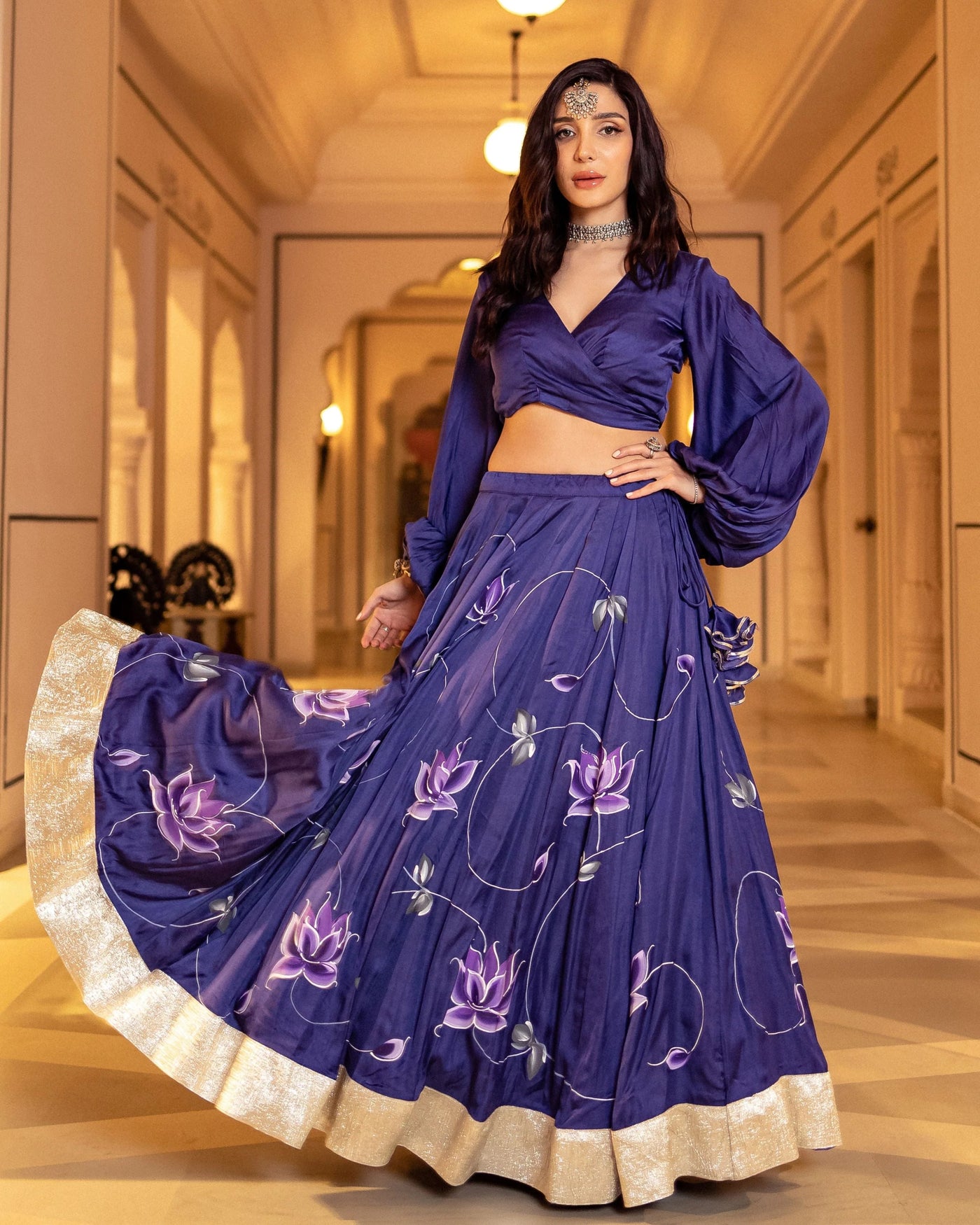 Sariyaa Crimson Zari Velvet Lehenga