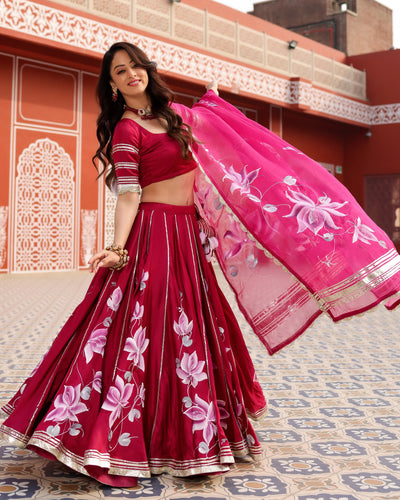 Rosy Reverie Hand-Painted Lehenga Set