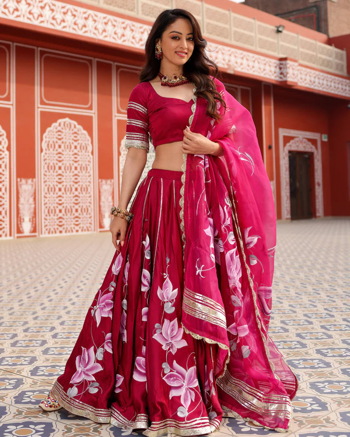 Rosy Reverie Hand-Painted Lehenga Set