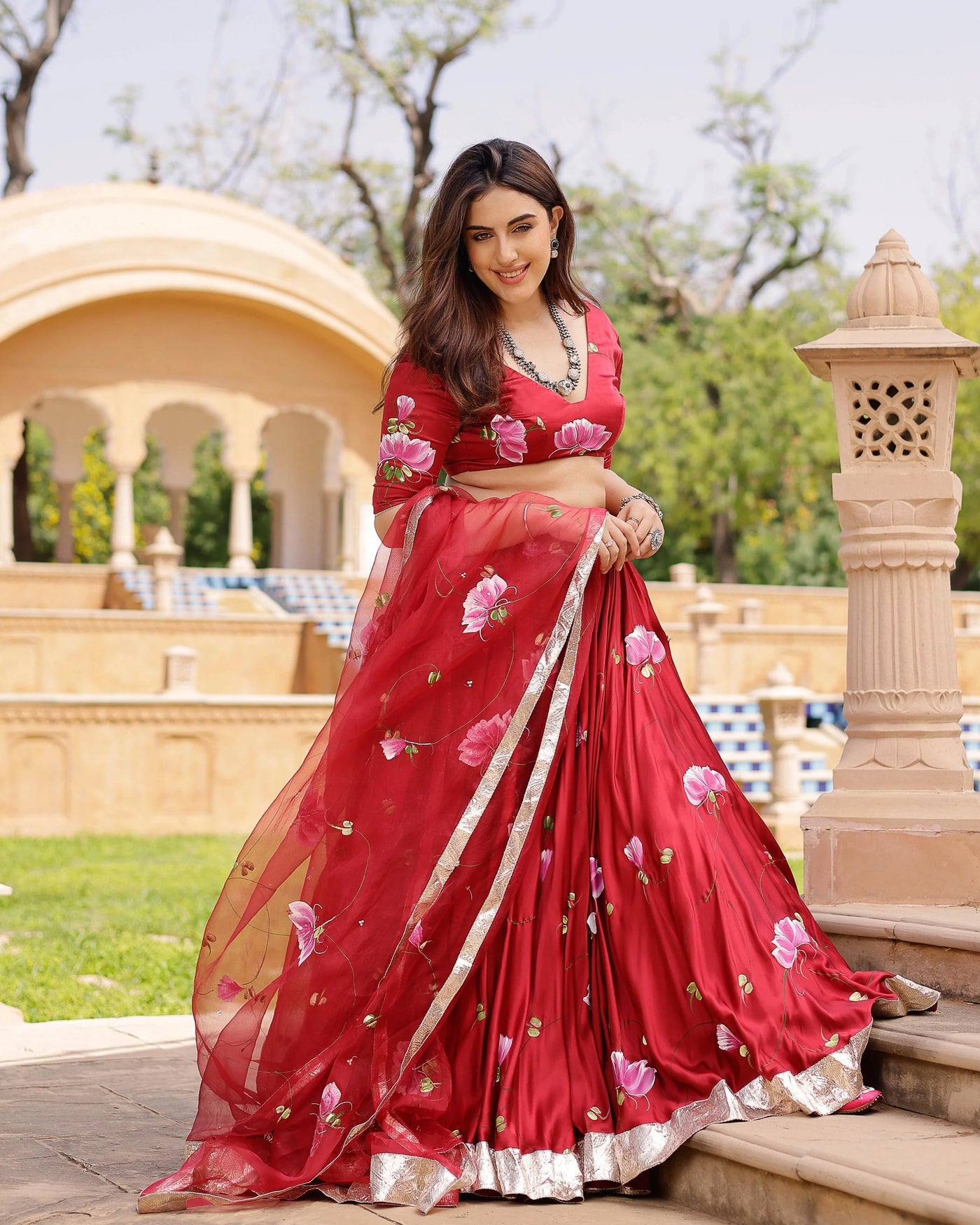 Rose Gold Threaded Organza Lehenga