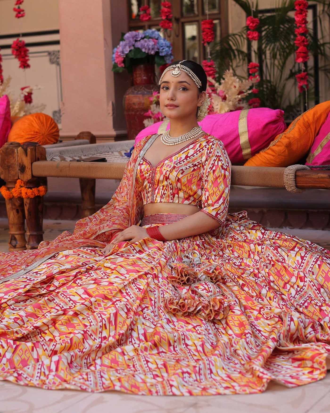 Sariyaa Emerald Mist Mirrorwork Net Lehenga