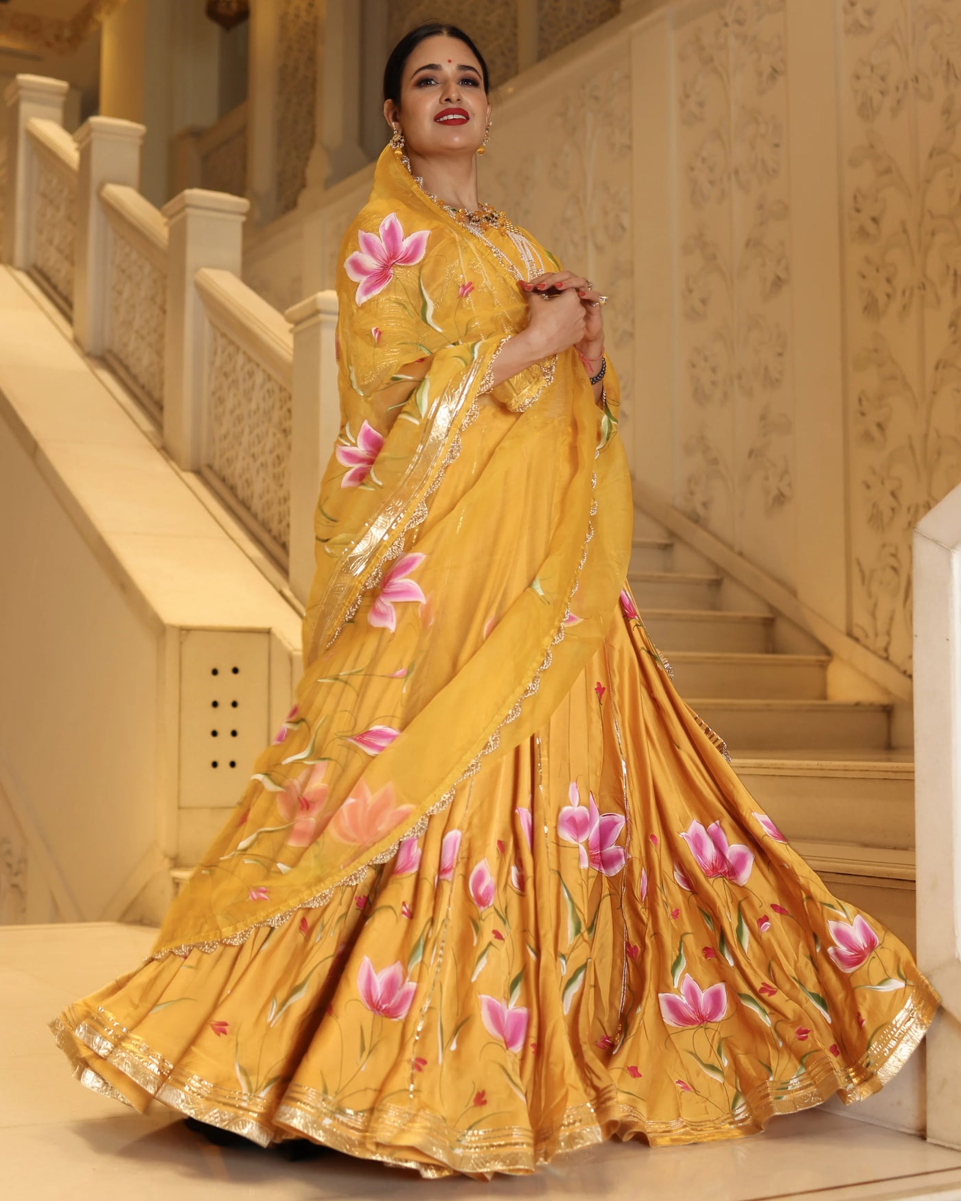 Marigold Mirage Hand-Painted Lehenga Set