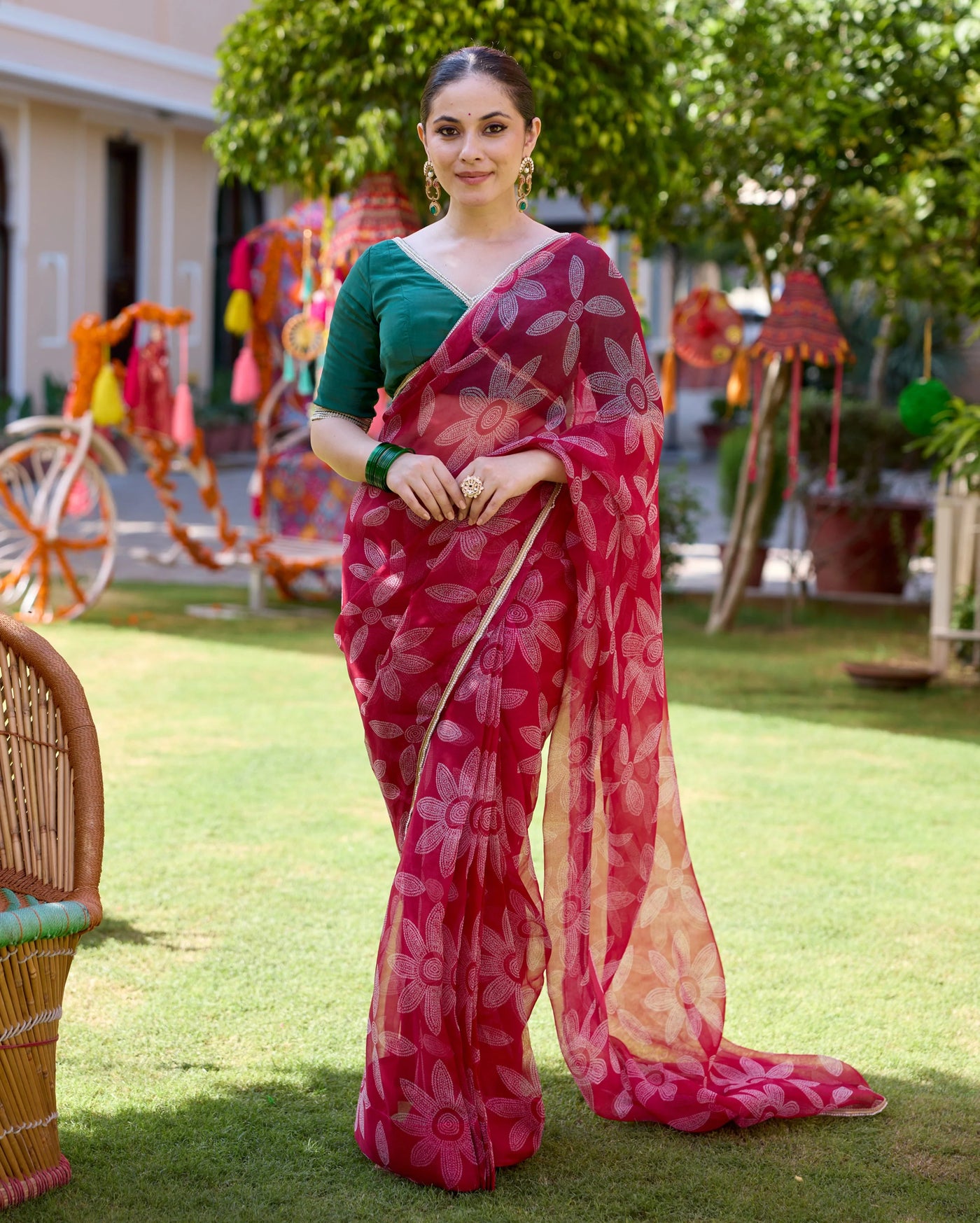 Midnight Rose Satin Saree